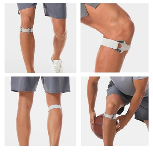 2 Pack Patellar Tendon Support Strap,Adjustable Silicone Patella Knee Strap for Knee Pain Relief,Knee Bands for Basketball, Tendonitis, Running, Tennis, Jumpers, Squats（Gray） - color: Gray