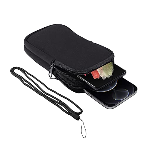 Dual Layer Universal Neoprene Cell Phone Sleeve, Zip Wallet Belt Loop Holster for iPhone 17 16 15 14 13 12 11 Pro Max Samsung Galaxy A17 16 S26 Ultra Google Pixel 10 Pro XL OnePlus 15 (Black) - color: Black