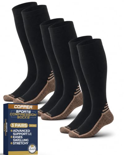 Pembrook 3 Pairs Copper Compression Socks 15-20 mmHg | Graduated Support - color: Black - 3 Pairs, size: X-Large