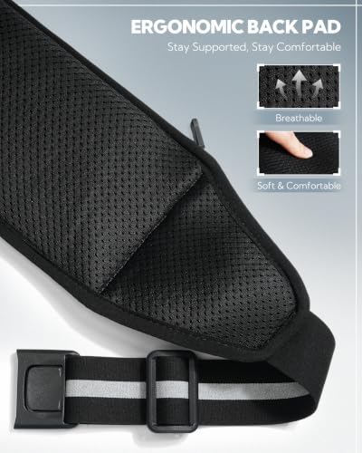 WATERFLY Running Belt Slim Breathable Back Pad 4-Pocket Runners Pouch - color: Dark Gray, size: Large