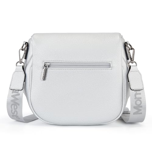Montana West Crossbody Bag for Women, Vegan Leather Bum Bag with Coin Purse - color: Silver