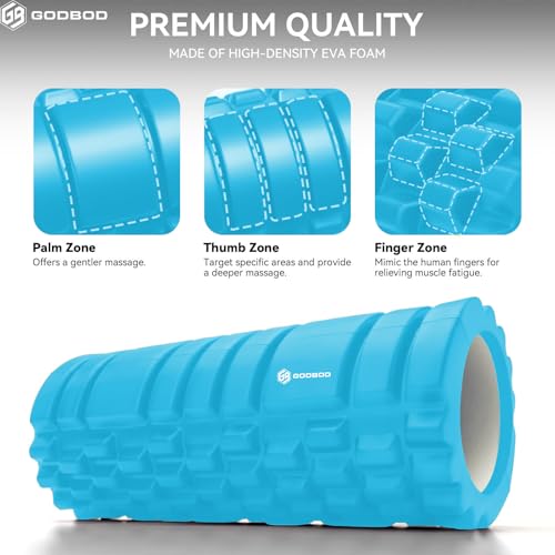 Foam Roller - Deep Tissue Medium Density Muscle Massager with Myofascial Trigger Point Release, Back Massage Roller for Soreness and Mobility 13 x 5.5 Inch, with eBook - color: Sky Blue