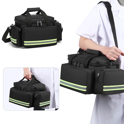Medical Bags Empty First Aid Bag,First Responder Bag,First Aid Kits Organizer with Detachable Dividers,Emergency Bag for Nurses,Home Health Care, EMT - color: Black
