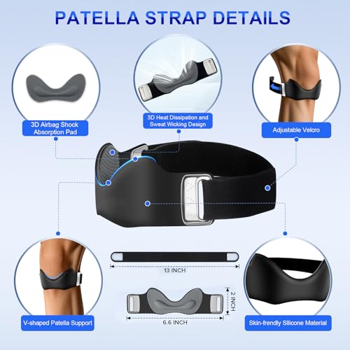 Silicone Patellar Tendon Support Strap 2 Pack, Adjustable Non-Slip Patella Band Stabilizer Knee Brace for Running, Hiking, Jumpers Knee, Tendonitis, Basketball, Volleyball, Squats - color: Purple