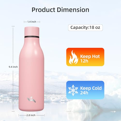 Konokyo 18 oz Insulated Stainless Steel Metal Water Bottle with Strap - color: Light Pink, size: 18 Ounces
