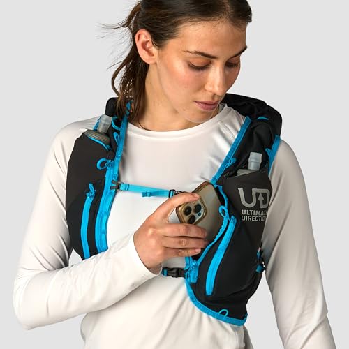 Ultimate Direction Adventure Vest | 17 Liter Capacity Hydration Pack for Running, Hiking & Fastpacking - Includes 2 Soft Flasks - color: Black, size: Large