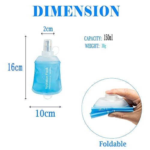 AXEN Soft Flask TPU Foldable Running Hydration Flask, Soft Collapsible Water Bottle for Hydration Pack Cycling Marathon Running Hiking - color: Blue Pack of 2-150ml