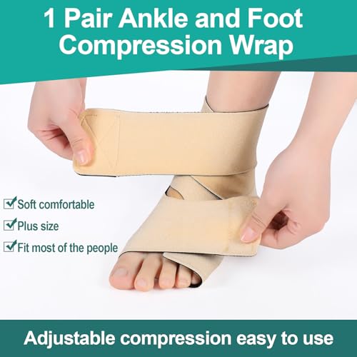 Geiserailie 2 Pcs Ankle and Foot Compression Wrap Adjustable Ankle Support Brace Lymphedema Wraps Medical Grade Compression Circulation Support Lymphedema Garments for Men Women 20-40mmhg