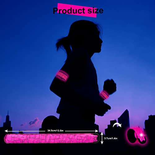 LED Safety Wristband Lights - Rechargeable Light Up Arm Ankle Band Kids Magic Slap Glow Bracelets Reflective Belt High Visibility for Night Cycling Walking Joggers Running Gear - color: Pink