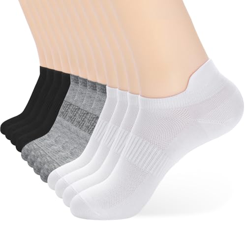 ATBITER Ankle Socks Women&Men 6-12Pairs Thin Low Cut No Show Socks With Tab - color: 12 Pairs 4white+4black+4grey, size: 12-14