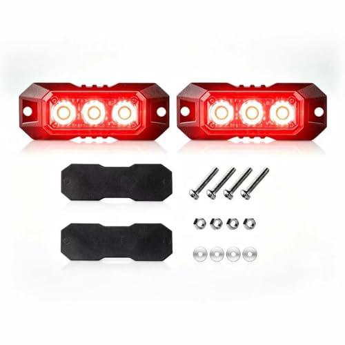 3-LED Red Emergency Strobe Lights Sync Feature 2PCS