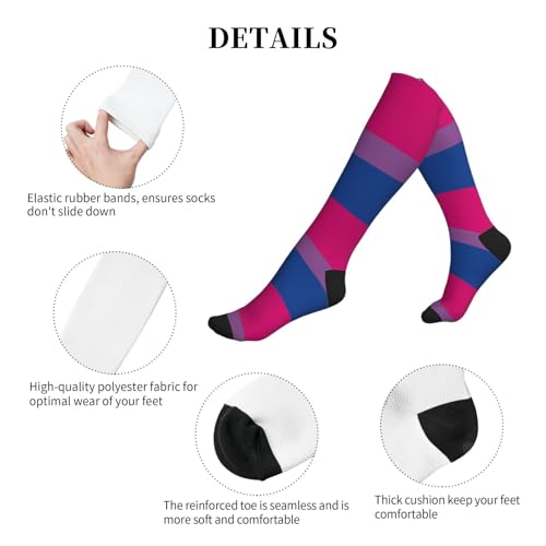 Compression Socks Knee High Support Stockings Women Men - color: Bisexual Flag Pride