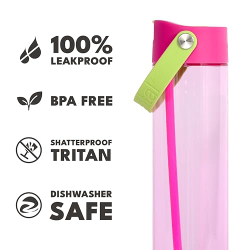 Elemental Splash 26oz 2-Pack Tritan Plastic Reusable Water Bottles w/Strap - color: Lime & Dragon Fruit, size: 26 Ounces