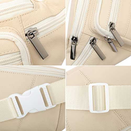 Leather Fanny Pack Waist Bag for Men Women Outdoor Travel Hiking Camping Walking Running Hip Bum Belt Slim Cell Phone Purse Wallet Pouch (#03Beige) - color: #03Beige