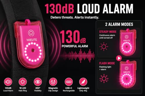Clip-On Personal Safety Alarm 130dB for Women with LED Strobe - color: Hot Pink