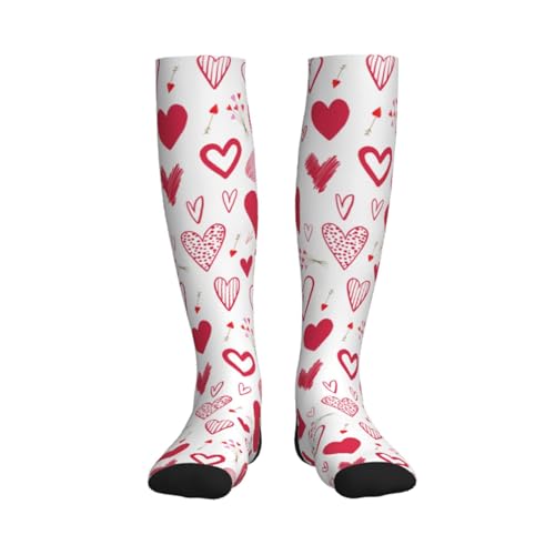 Compression Socks Knee High Support Stockings Women Men - color: Red Hearts