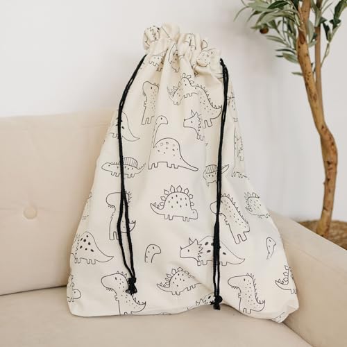 Gather & Knot Gift Bags | Reusable Fabric Drawstring Bags | Extra Large 22” | Premium Canvas Wrap for Birthdays, Baby Showers & Gifting | Dinosaur Flat Bottom - color: Dinosaur Flat