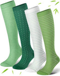 Bamboo Viscose Compression Socks|4Pairs 15-20mmHg Knee High Socks - color: Green, size: Small-Medium