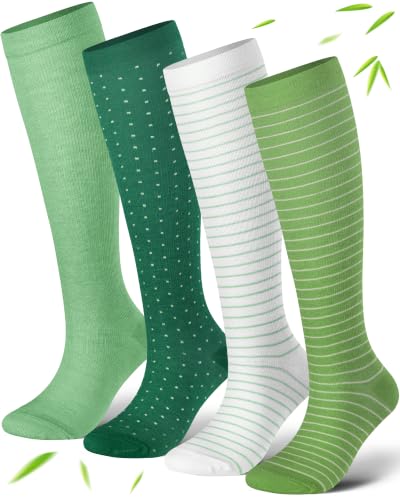 Bamboo Viscose Compression Socks|4Pairs 15-20mmHg Knee High Socks - color: Green, size: Small-Medium