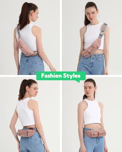 WATERFLY Small Fanny Pack for Women Men, Crossbody Travel Waist Bag Pink - color: Pink