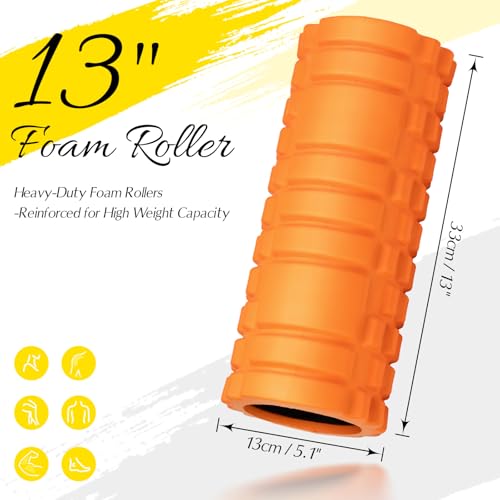 High-Density Foam Roller for Exercise and Recovery, 13 Inches - color: Orange