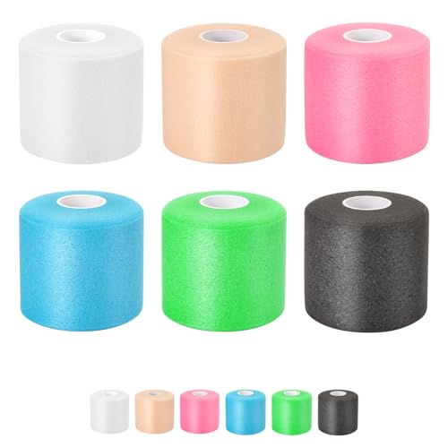 Pre Wrap Athletic Tape 6 Pack, 2.4 Inch x 22 Yards Foam Underwrap, Mix Colors - color: Mix Colors