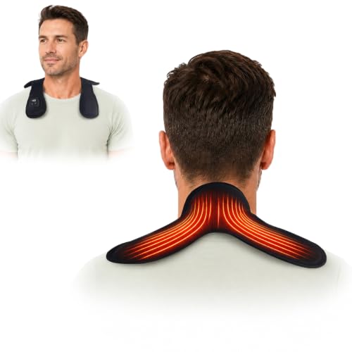 Cordless Electric Heating Pad for Neck & Shoulder, 5000mAh Rechargeable Neck Heating Pad with 3 Heat Levels 3 Time Settings, Portable Small Thin Mini Heated Neck Wrap (Black)
