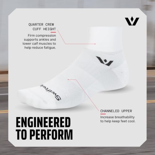 Swiftwick ASPIRE Quarter Crew Socks, Running & Cycling, Men & Women - color: White-circuit, size: Medium