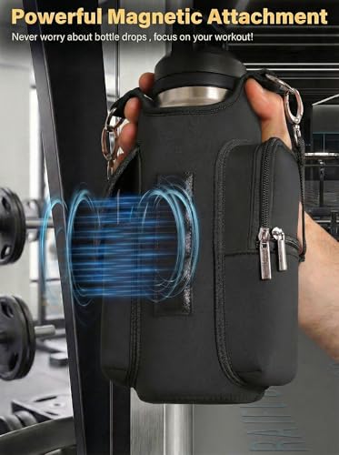 RICHEN Magnetic Gym Bag,Magnets Gym Water Bottle Bag Carrier Holder with Pockets & Strap Fit for 18 to 40 oz Owala Hydro Flask Yeti, Gym Accessories for Men Women,Walking, Hiking - color: Charcoal Black