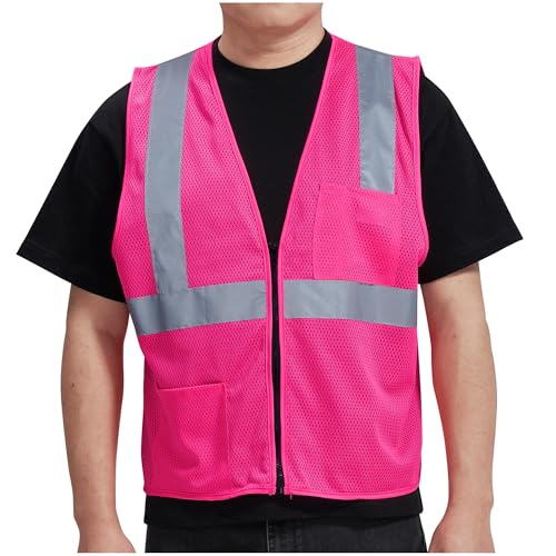 AYKRM 2 Pocket Mesh High Visibility Reflective Safety Vest for men & Women ANSI/ISEA 107 Standards - color: Pink, size: X-Small