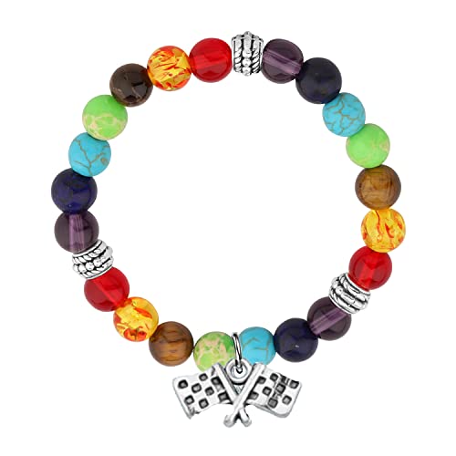 MYOSPARK Racing Gift Racing Bracelet Racing Enthusiast Gift Racing Flag Charm Jewelry Race Day Gift Drag Racing Gift - color: Racing bead BR