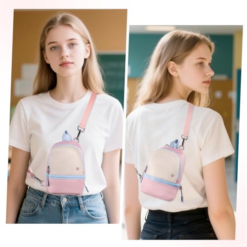 Babysun Mini Backpack Keychain Wristlet Pouch Small Change Coin Purse Cute Zipper Wallet With 3 RFID Card Slots For Women/Men Airpods Cosmetics - color: Pink Blue-L