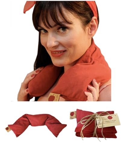 Neck Wrap Red Denim Microwavable Cherry Pit Pillow, Hot/Cold Compress - color: Red Denim, Natural-dyed