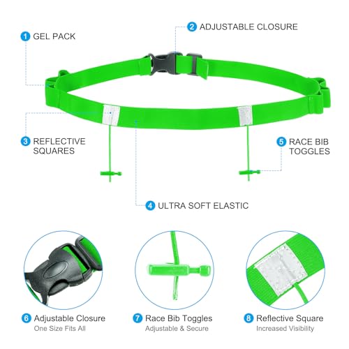 PATIKIL Triathlon Belt Bib Holder, Elastic Marathon Race Number Belt Marathon Running Race Belt with 6 Gel Loops for Marathon Racing Cycling, Green - color: Green
