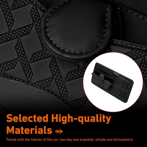 Car Sun Visor Organizer, Leather Strap-on Multi-Pocket Visor Storage Pouch for Sunglasses Card License Pen, Universal Car Interior Organizer Accessories (Black)