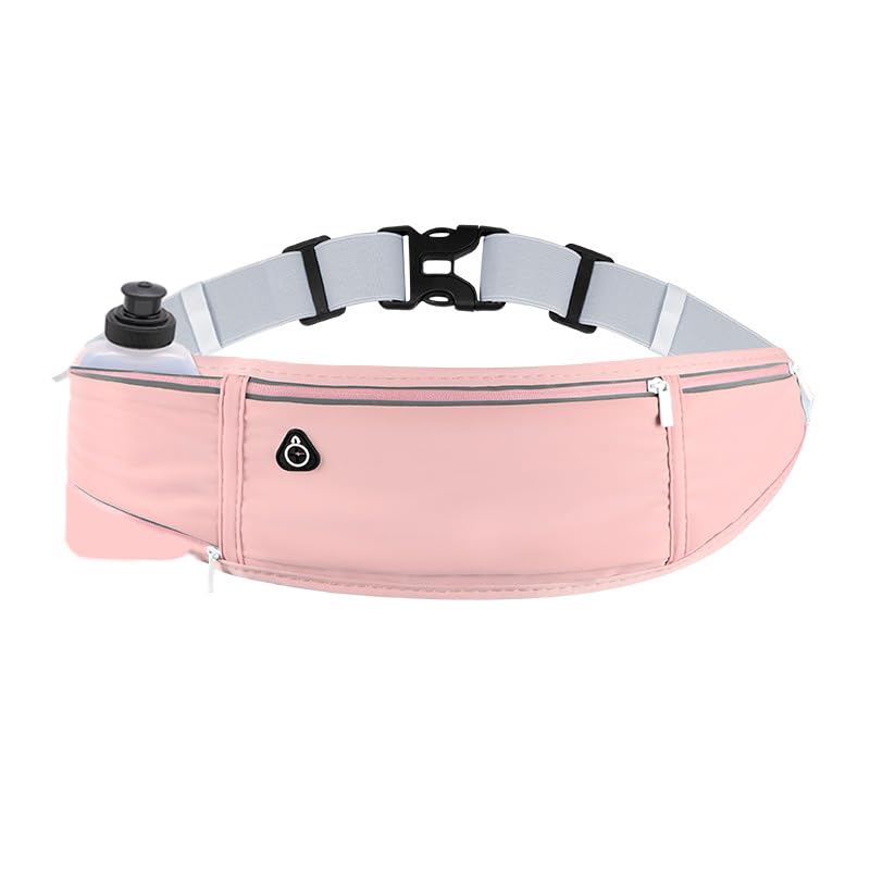 Running Belt with Water Bottle Holder, Large Fanny Pack for Men Women Girls Boys Kids Phone Carry Pouch,Flat Slim Waist Bag Fit Hydration Hiking Runner Walking Workout Gym Sport Travel - color: 02-Pink