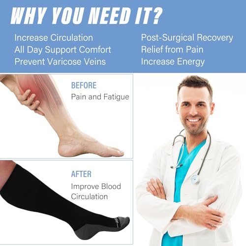 CaiDieNu Plus Size Compression Socks: Wide Calf Compression Socks for Women and Men Knee High Pregnant Nurses Running Travel