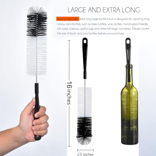 ALINK 16 inch Extra Long Black Bottle Cleaning Brush Cleaner for Washing Narrow Neck Beer/Wine/Thermos, Sport Well/Brewing Bottles/Hummingbird Feeder - color: Black