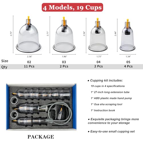 DEFUNX Cupping Set, 19 Cups Cupping Kit for Massage Therapy, Cupping Therapy Set with Pump for Back Massage, Pain Relief, Physical Therapy - size: 19 Cups