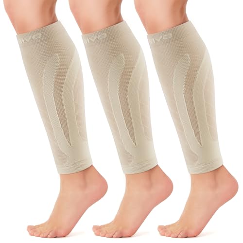 CAMBIVO Calf Compression Sleeve 3 Pairs Footless Compression Socks Running - color: Beige, size: Large-X-Large
