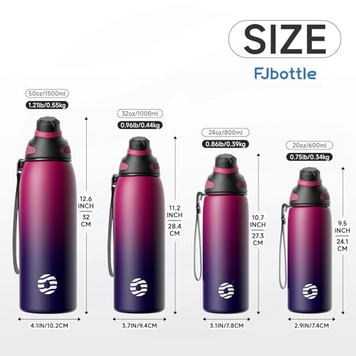 Fjbottle 50oz Stainless Steel Insulated Water Bottle No Straw Spout Lid - color: Black-Purple, size: 50 Ounces