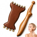 Dual-Head Cooling Copper Beads Arm Massager and Sandalwood Acupoint Pen for Feet, 2-in-1 Odorless Wood Therapy Tools for Lymphatic Drainage and Muscle Recovery, Home Spa Manual Massager Set, 2pcs