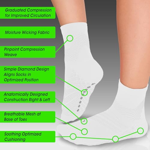 TechWare Pro Plantar Fasciitis Socks – Cushion Ankle Compression Socks Women & Men. Achilles Tendonitis Brace & Arch Support - color: White / White, size: Small