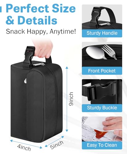 Small Insulated Lunch Bag: Reusable Small Lunch Box, Mini Soft Cooler Bag - color: Black