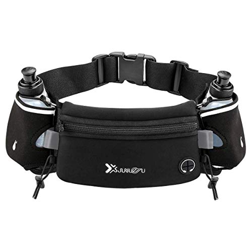 Number-one Running Belt with Water Bottles(2 x 175ML), Hydration Belt Waterproof Waist Pack Bag Fits iPhones Adjustable Sports Waist Pouch for Marathon Running Hiking Cycling - color: Black