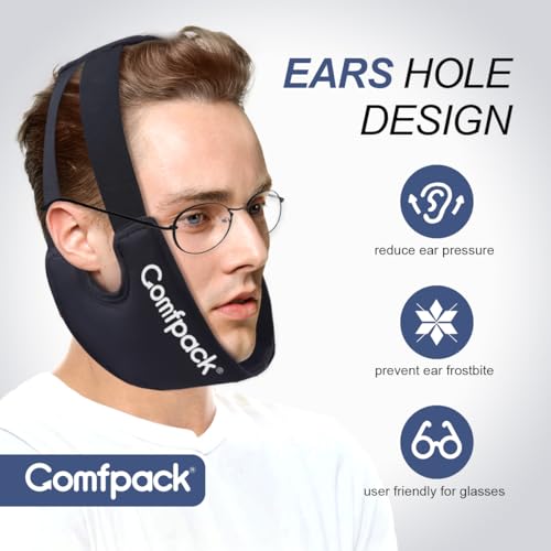 Comfpack Wisdom Teeth Ice Pack Head Wrap with Ear Hole Design, Reusable Hot Cold Gel Face Jaw Ice Pack, Soft Plush Cold Pack for TMJ Pain Relief, Tonsillectomy, Oral Surgery, Face Swelling Black - color: Black 1pack