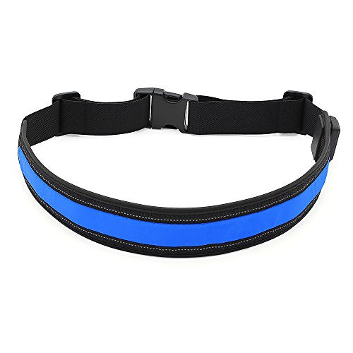BSEEN LED Running Waist Belt - USB Rechargeable Reflective Glowing LED Waistband, Flashing Safety Light Belt for Runners, Joggers, Walkers, Pet Owners, Cyclists - color: Blue