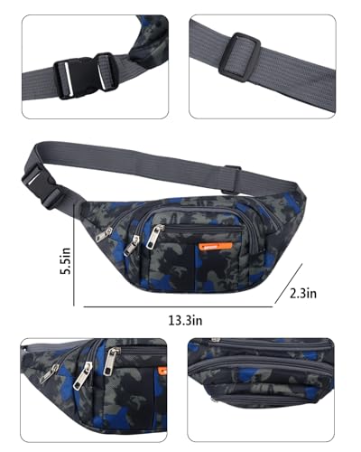 AIBEARTY Kids Fanny Pack Boys Small Camouflage Waist Pack Belt Waist Bag Pack Pouch with Adjustable Strap for Children Sport Running, Camping, Trip - color: B Blue(2 Layer)
