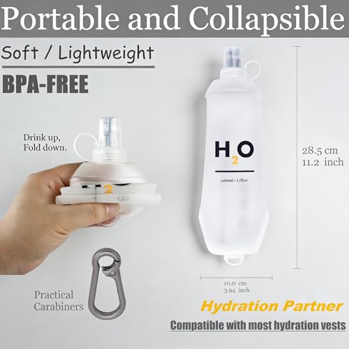 HECHZSO Water Bottle for Running 1Pack 250ml Bottle with Clip and 1 Pack 500ml TPU Soft Flask