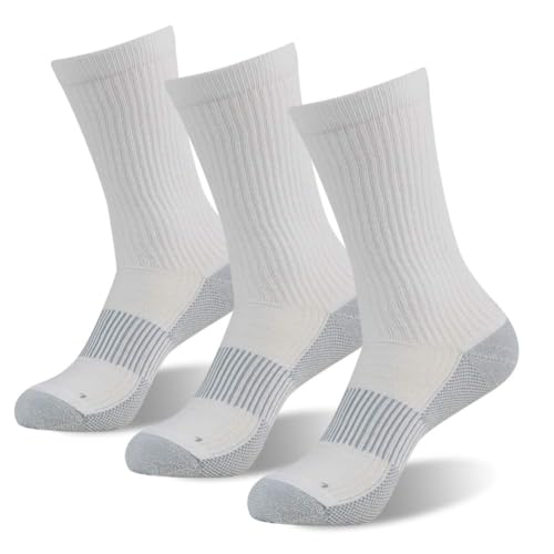 FOOTPLUS Hiking Copper Compression Socks,Unisex Cushioned Sole Arch Support Athletic Crew Running Socks - color: 3 Pairs- White Crew, size: Medium